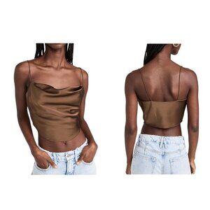 Good American Satin Cowl Cami,  Size 7(4XL), brown, New with tag